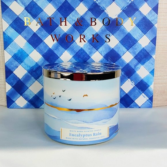BATH & BODY WORKS 'EUCALYPTUS RAIN' 3-WICK SCENTED CANDLE - Picture 4 of 13